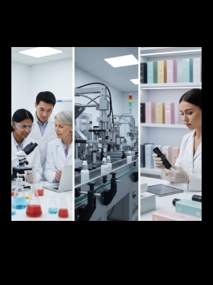 Cosmetic ingredients on a lab table